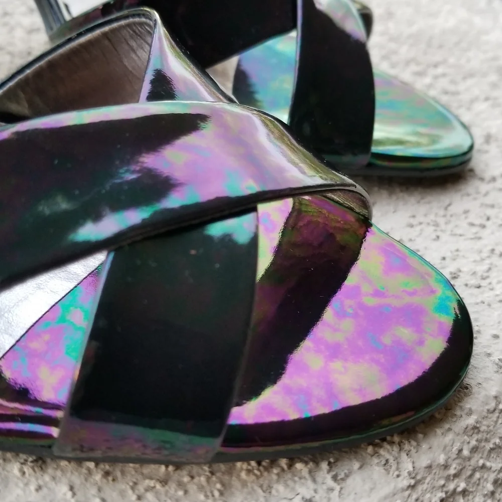 Iridescent oil slick petrol high heel sandals, sz7 - Picture 7 of 11
